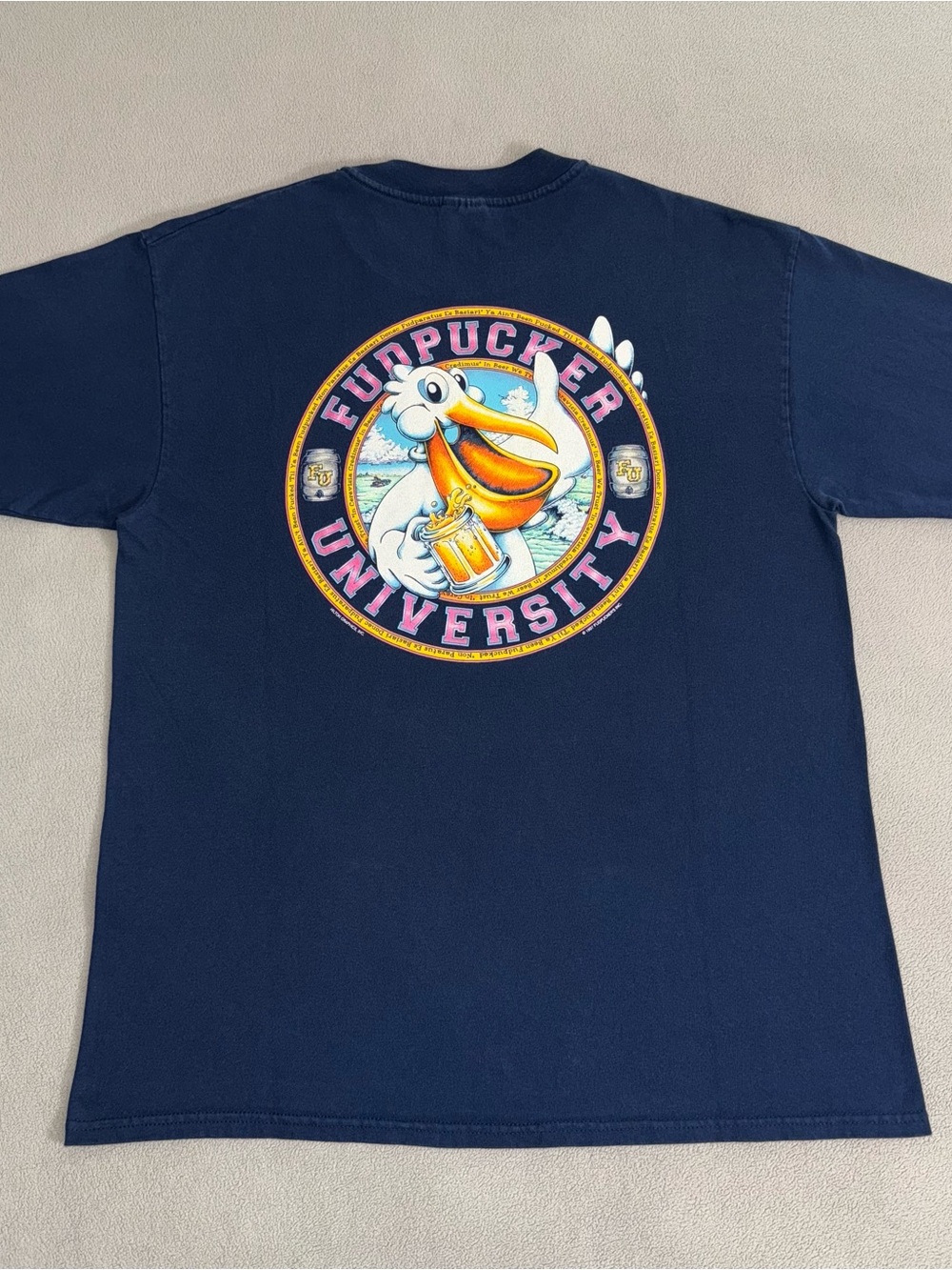 Vintage 90s Fudpucker University Beer Humor T-shirt Size L Florida Bird College